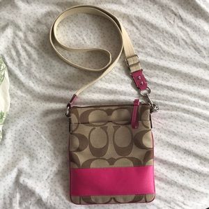 Coach Signature Stripe Pink Cross Body Bag